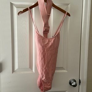 Bikini Lab Luster Ribbed One Piece Swimsuit  Medium